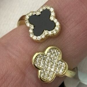 Rachel Zoe Gold and Black Clover Ring